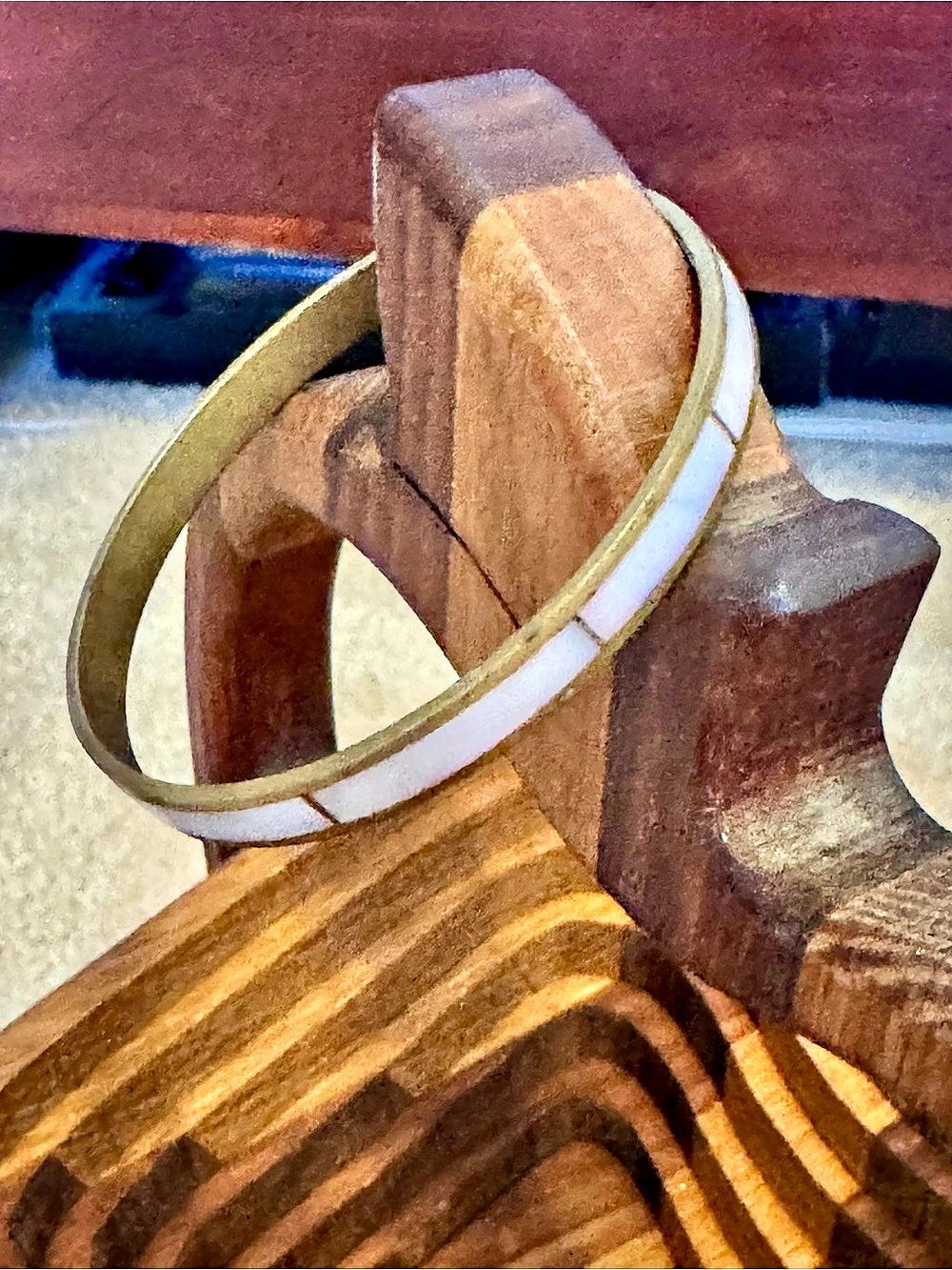 Vintage Two-Tone Bangle Bracelet in Gold & White